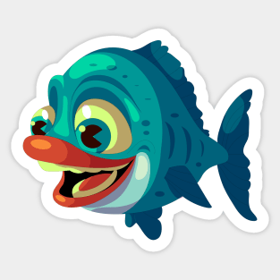 Blue Fish Lips Cartoon Illustration Sticker